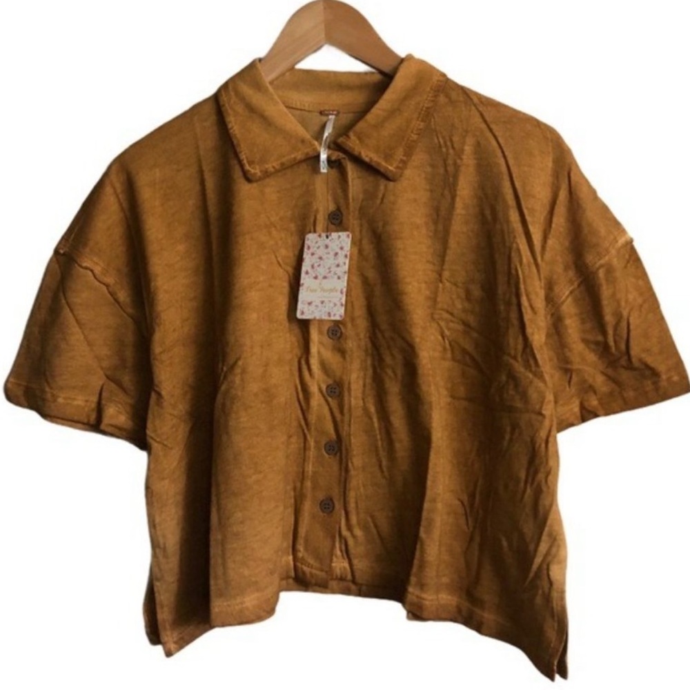 FREE PEOPLE - Weekend Rush Button Down Shirt - Copper - Picture 8 of 11